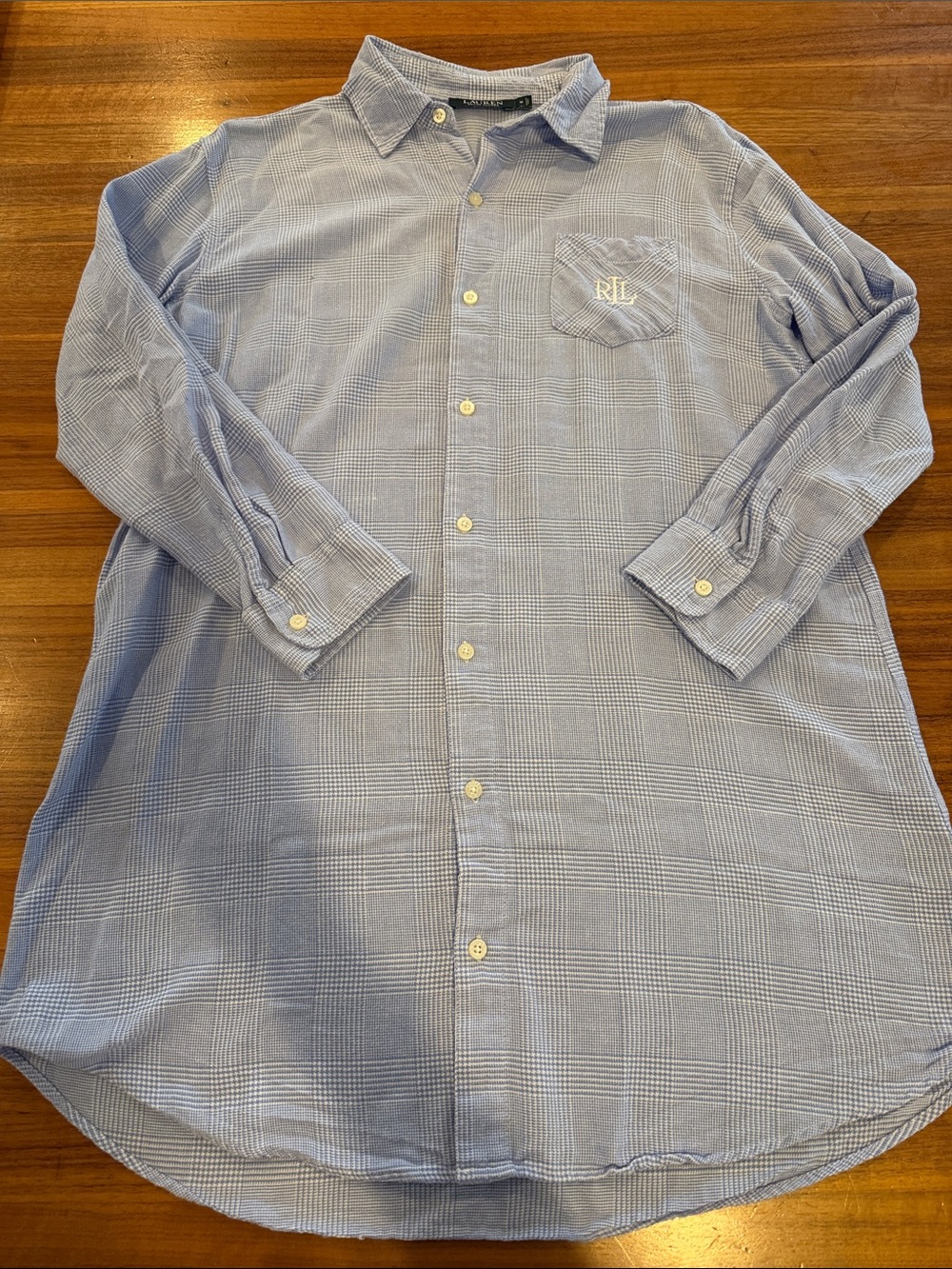 Lauren Ralph Lauren Sleep Shirt gingham long sleeve super soft Sz. m